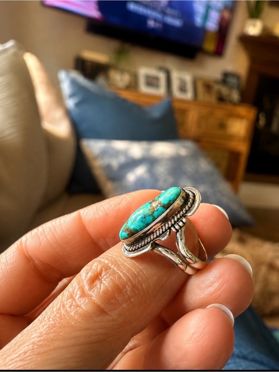 Jewelry - Turquoise Oval Sterling-Style Statement Ring - Blue Green